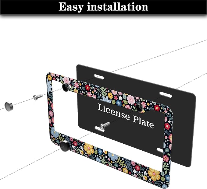 License Plate Protector Multicolor License Plate Frames Colorful Floral Flowers - Image 7