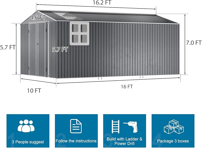 10x16 FT Metal Outdoor Shed Extra Large Waterproof Tools Storage House - Image 9