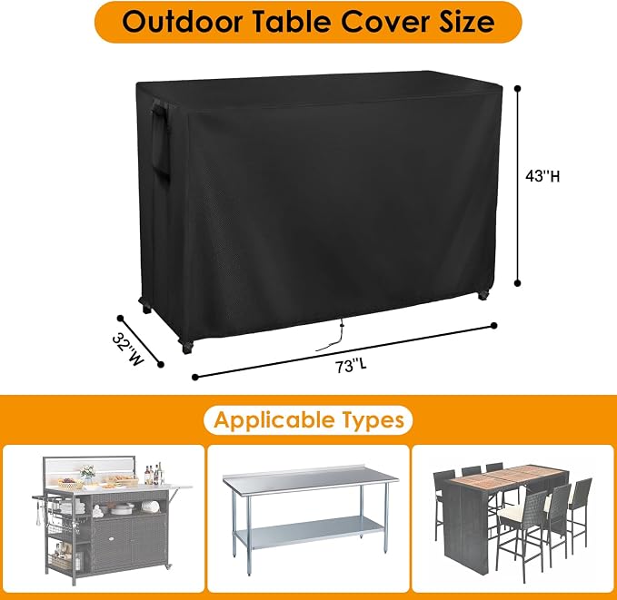 Kingling Outdoor Table Cover for Outdoor Bar Table, 73 Inch Waterproof Bar - Image 2