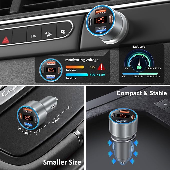 Car Charger USB C, 65W Dual 12V Cigarette Lighter USB Car Adapter - Image 5
