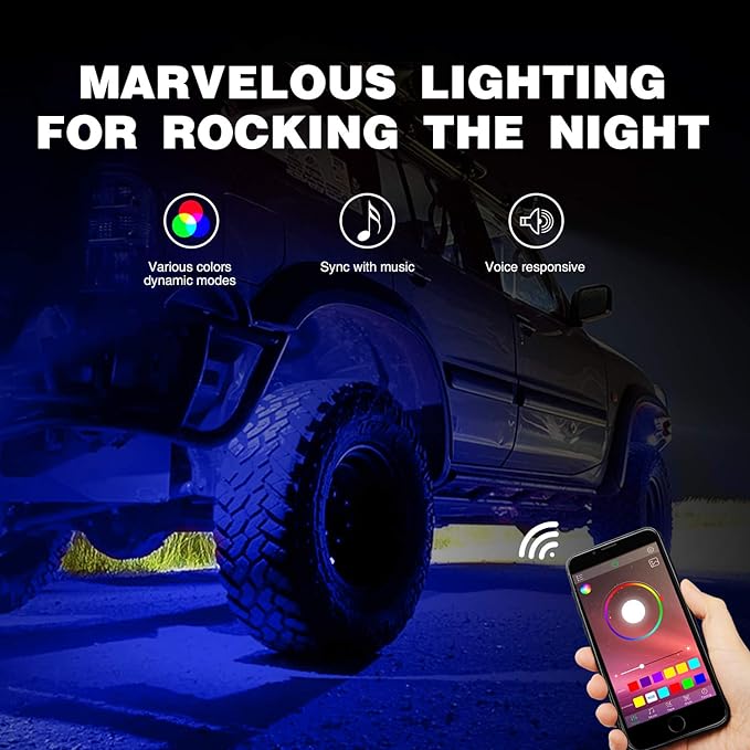 Nilight RGB LED Rock Lights Kit, 4 pods Underglow Multicolor Neon Light Pod - Image 2