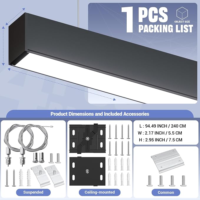 8FT LED Linear Lights 100/90/80/70/60W Up and Down Light, 3000K/4000K/5000K 8 - Image 7