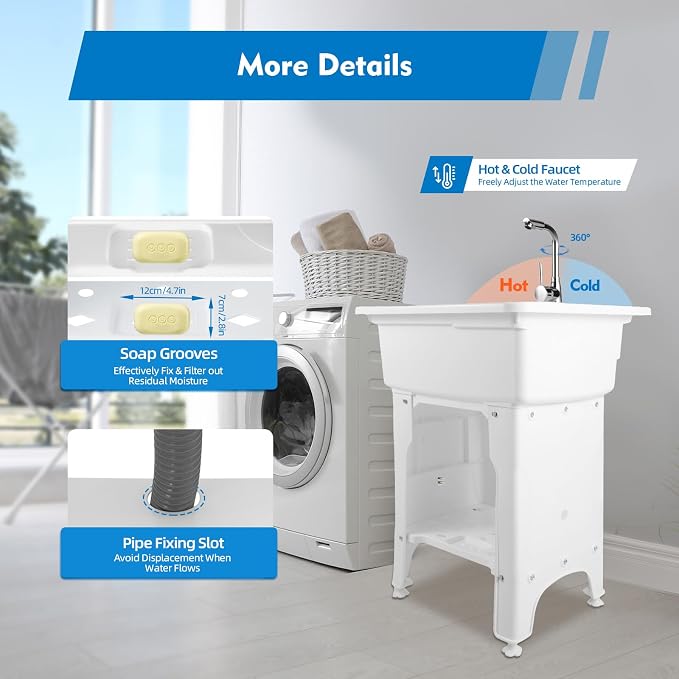 Freestanding Utility Sink Plastic Laundry Sink Spacious Laundry Tub Sink - Image 3