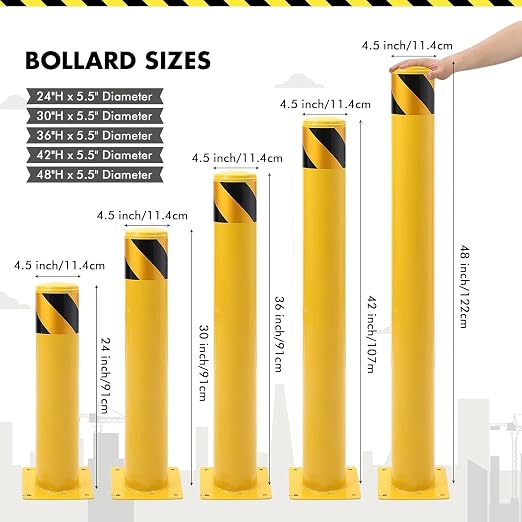 4 Pack Safety Bollard Post, 42 Inch Height 4.5 Inch Diameter Yellow Pipe Safety - Image 4