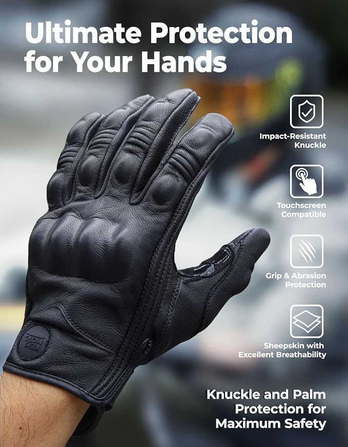 KEMIMOTO Motorcycle Leather Gloves, Sheepskin Protective Gloves - Image 2