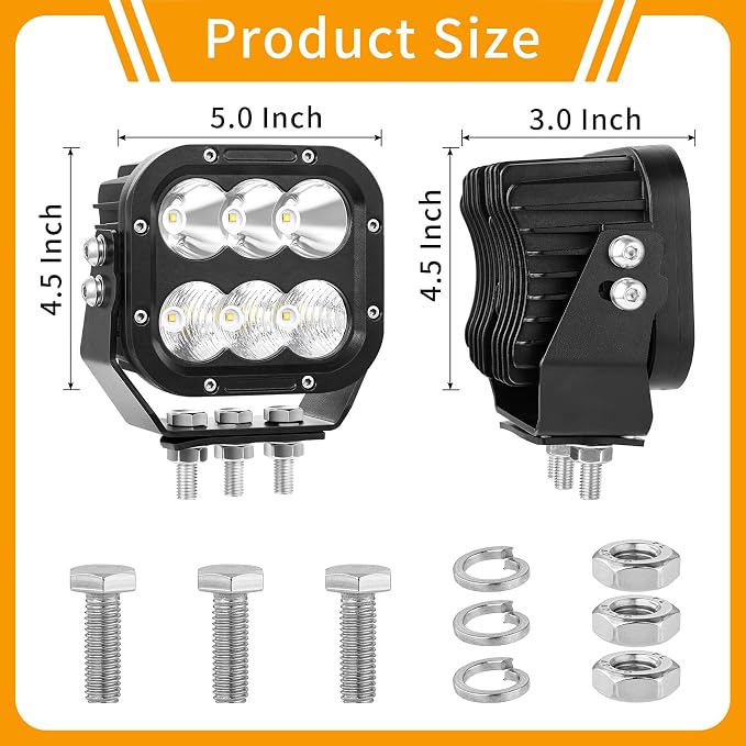 Cube LED Off Road Lights, 5 Inch 120W 10000lm IP68 LED Driving Lights Pods - Image 3