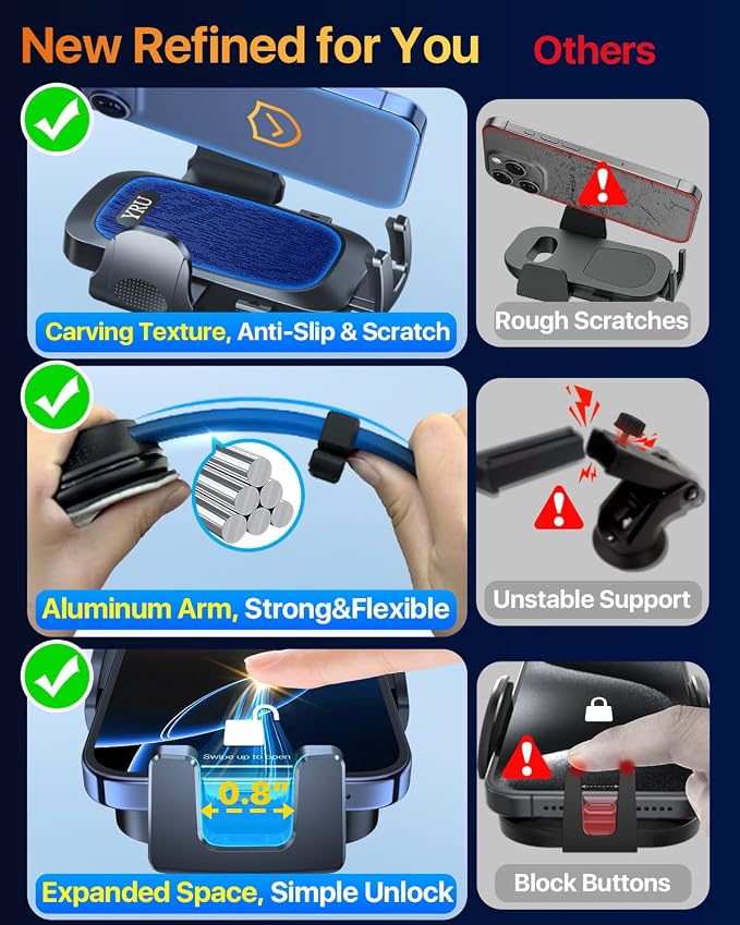 YRU Cell Phone Holder for Car Dashboard Windshield Phone Stand for iPhone16 15 - Image 4