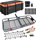 MeeFar Folding Hitch Mount Cargo Carrier Basket 60" X 20" X 6"+Waterproof Cargo by MeeFar