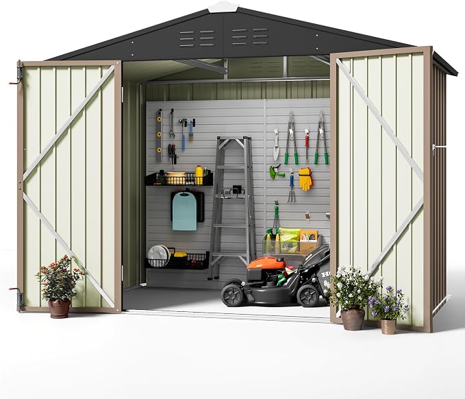 Greesum Outdoor Storage Shed 6 x 8 ft. Utility Tool Shed Metal Storage Garden - Image 3