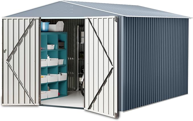 10x10FT Outdoor Metal Storage Shed, Lockable Weatherproof Garden Shed by BouPower