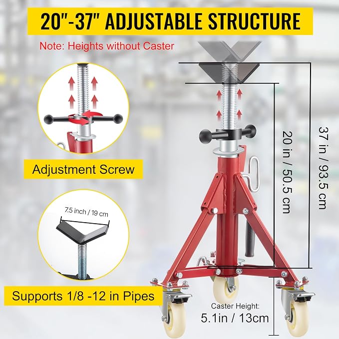 VEVOR Pipe Stand, Pipe Jack Stand, V Head Pipe Stand Adjustable Height 20-37 - Image 2