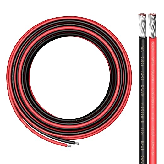10 Gauge Wire - iGreely 100 FT Red & 100 FT Black 10 Gauge Tinned Copper by iGreely