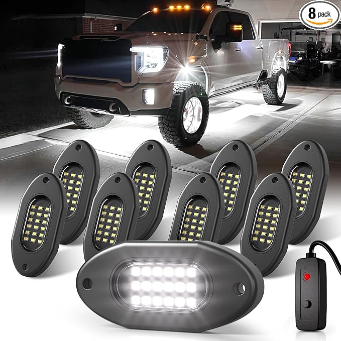 Honalia White LED Rock Lights Kits 8 Pods, 6000K Pure White Rock Lights by Honalia