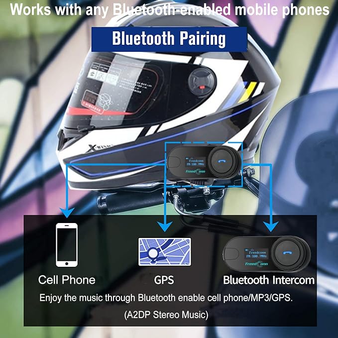 FreedConn 1pcs TCOM-SC Bluetooth Motorcycle Headset, 2-3 Riders Helmet - Image 4