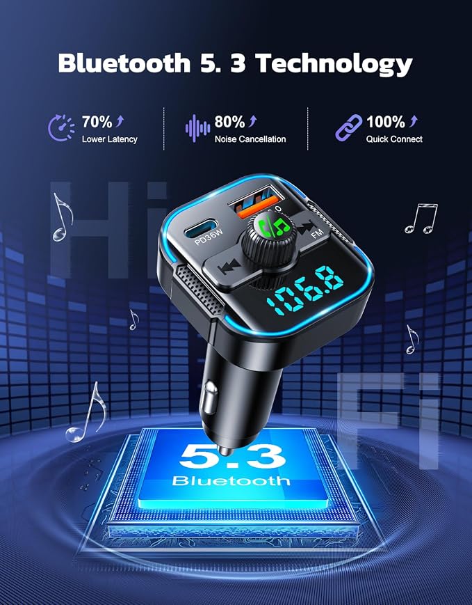 Bluetooth 5.3 Car Adapter【PD 36W+QC3.0 18W】, 2-in-1 FM Bluetooth Transmitter - Image 3
