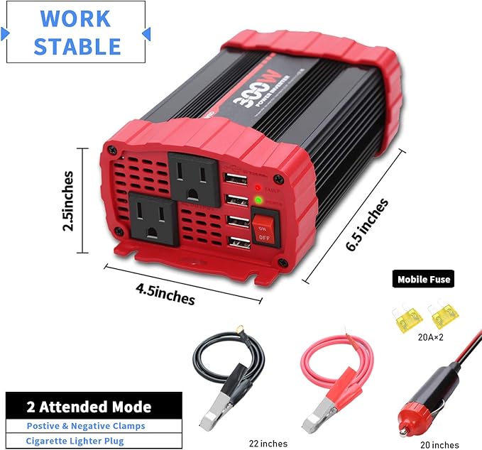 BYGD 300W Car Power Inverter, DC 12V to 110V AC Vehicle Plug Adapter Converter - Image 3