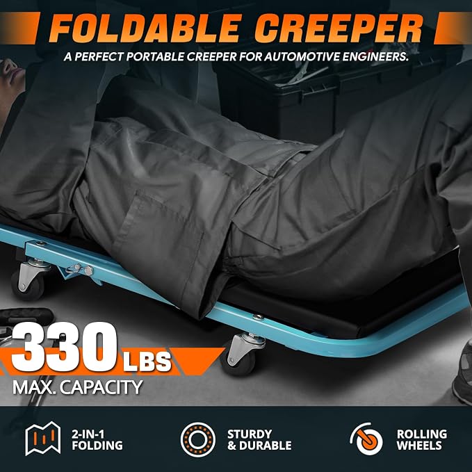 DNA MOTORING 40 Inches Folding 2 in 1 Rolling Z Creeper, Adjustable Roller - Image 2