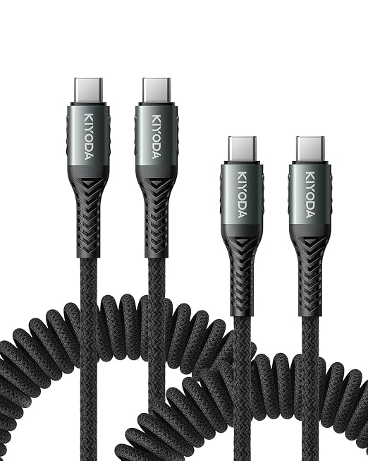 USB C to USB C Cable Coiled 6FT 2Pack, Braided Type C Charger by KIYODA