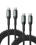 USB C to USB C Cable Coiled 6FT 2Pack, Braided Type C Charger by KIYODA