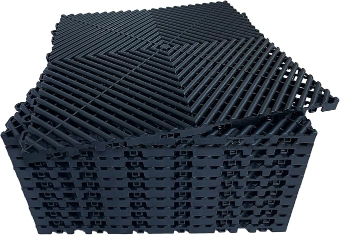 12 Pack 16"x 16"Interlocking Garage Floor Tiles, Modular Drainage Floor Mat by HTWELL