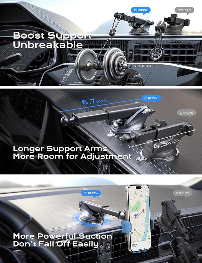 CHGeek Wireless Car Charger, 15W Fast Charging Auto Clamping Car Charger Phone - Image 5