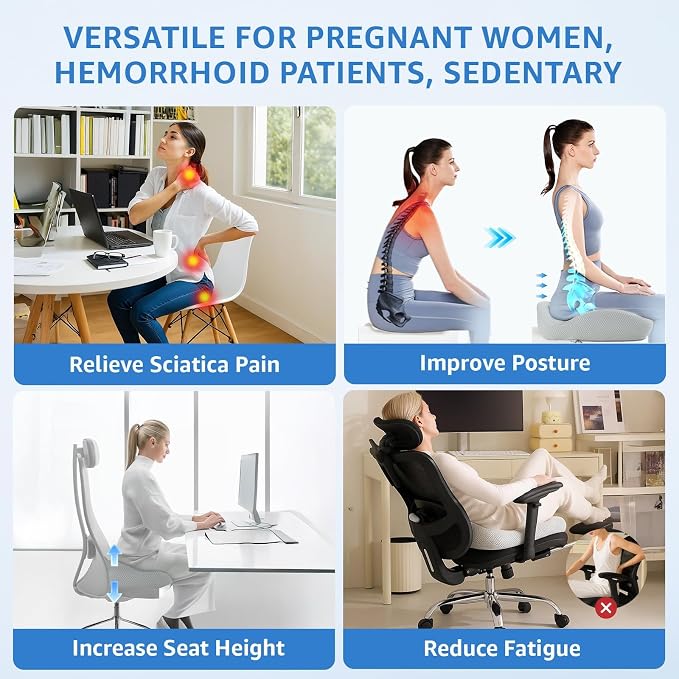 Extra Large Office Chair Cushion, Sciatica & Hip Pain Relief, Booster Pad - Image 6