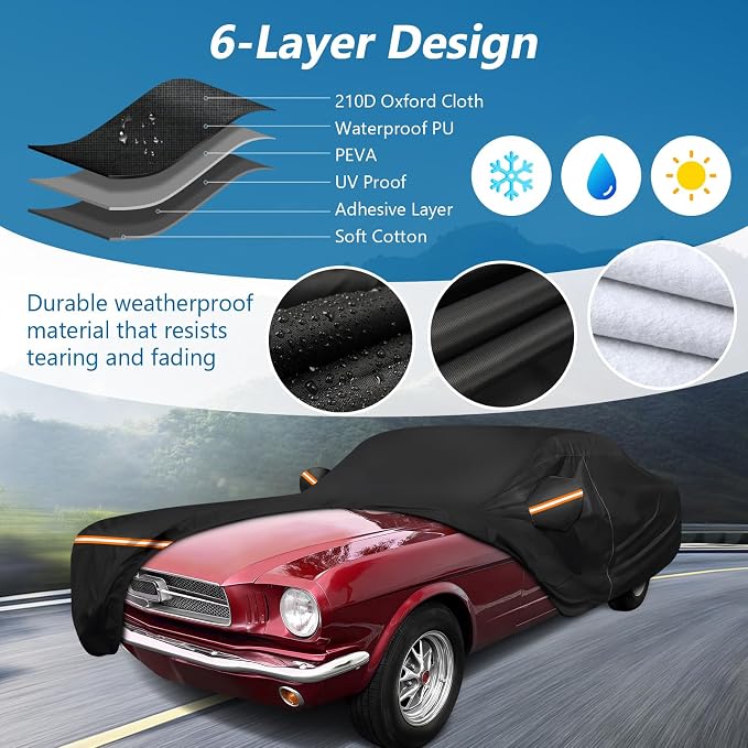 Car Cover for Ford Mustang 1964-1968, Waterproof 210D Oxford Cloth and Cotton - Image 2