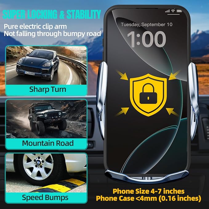 Wireless Car Charger, MAX 15W Fast Charging Auto Clamping, Sensing Phone Holder - Image 5