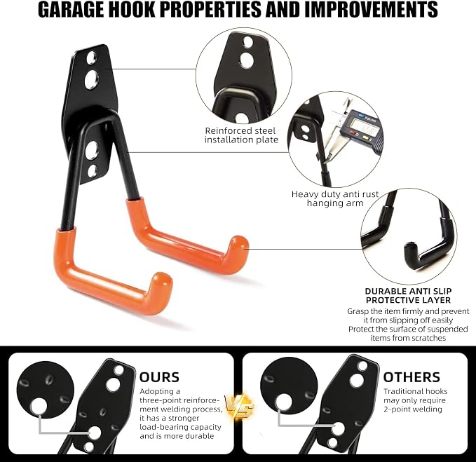 Garage Hooks, 4 Pack Large Square Wall Hooks - Image 5