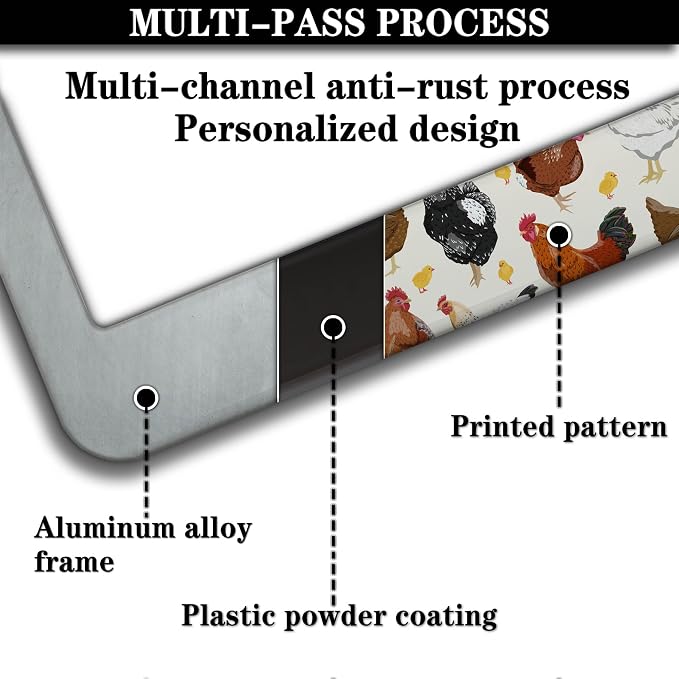 License Plate Covers for Women Multicolor License Plate Frames for Men Chicken - Image 5