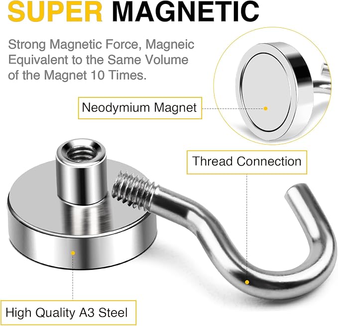 DIYMAG Magnetic Hooks, 80 LB Heavy Duty Strong Magnet - Image 3