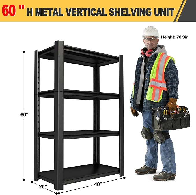 60" H x 40" W x 20" D 4-Tier Heavy Duty Garage Shelving Unit, 2000 LBS Capacity - Image 2