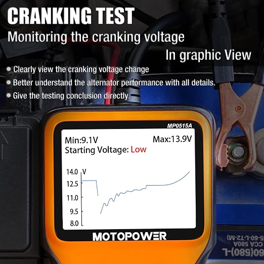MOTOPOWER MP0515A 12V Car Battery Tester Automotive 100-2000 CCA Battery Load - Image 4