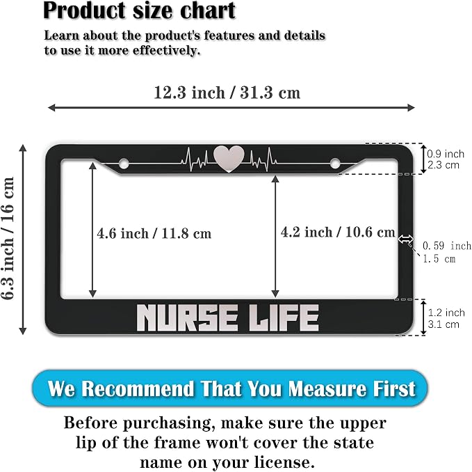 License Plate Protector Black and White License Plate Frames Nurse Life - Image 2