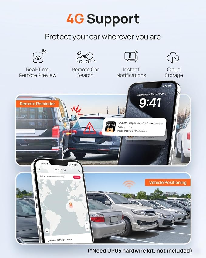 70mai Dash Cam Front and Rear A510, 1944P+1080P - Image 3