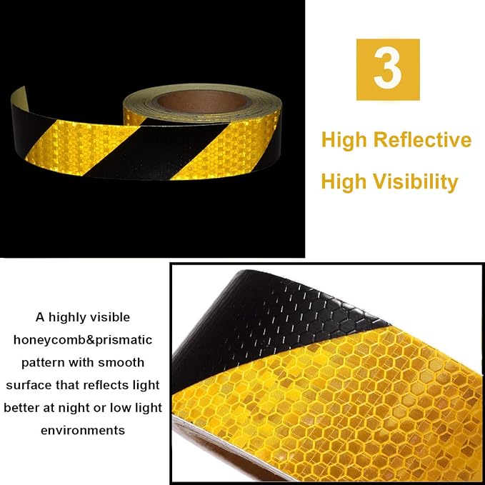Waterproof Reflective Safety Tape Roll 2"X150' Yellow Black Striped Floor - Image 3