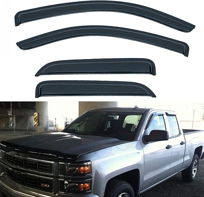 Set of 4 Front+Rear Smoke Sun/Rain Guard Outside Mount Tape-On Acrylic Window by LQQDP