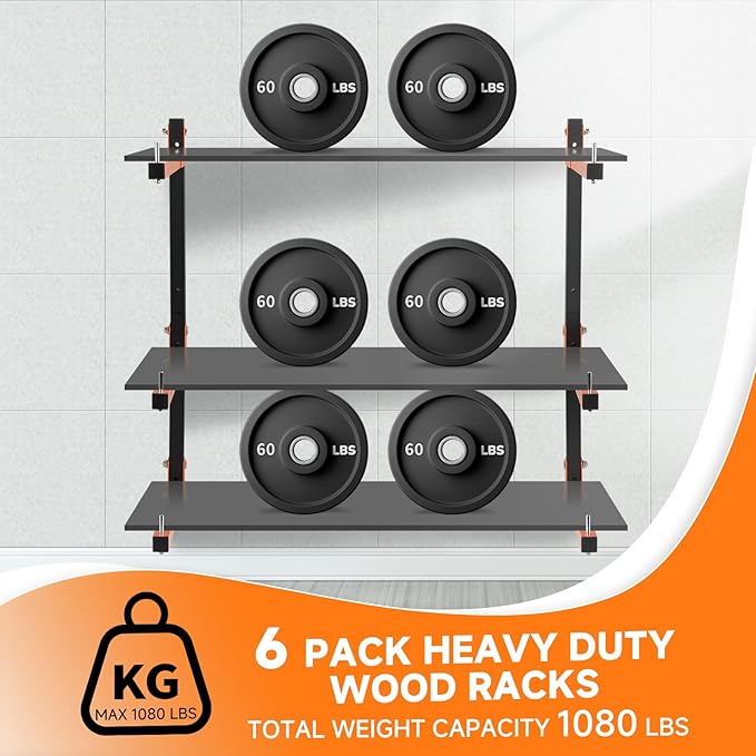 6 Pack Lumber Rack Wall Mount, Heavy Duty Wood Storage Racks, 9-Level System - Image 7