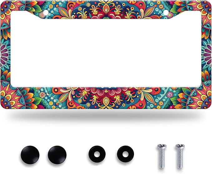Boho License Plate Frame Beautiful Mandala Flowers License Plate Stainless by GORSNKYE