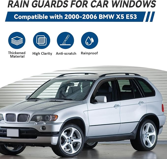 4pcs Front+Rear Smoke Tint Sun/Rain Guard Outside Mount Tape-On Vent Window - Image 2