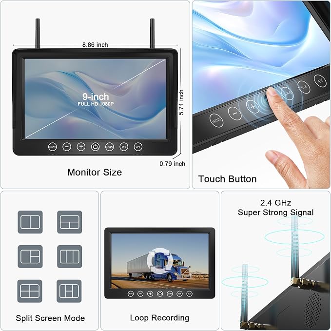 Fookoo HD 1080P 9" Magnetic Wireless Backup Camera, Rechargeable 2 Side View 2 - Image 3