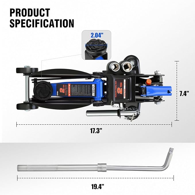 DNA MOTORING Floor Jack with Socket and Lock, Low Profile Hydraulic Trolley Jack - Image 4