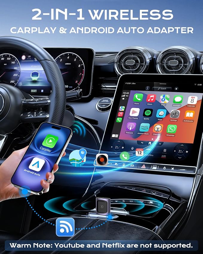 AuroraLink Wireless Carplay & Android Auto Adapter 2-in-1 Stable & No Delay - Image 2