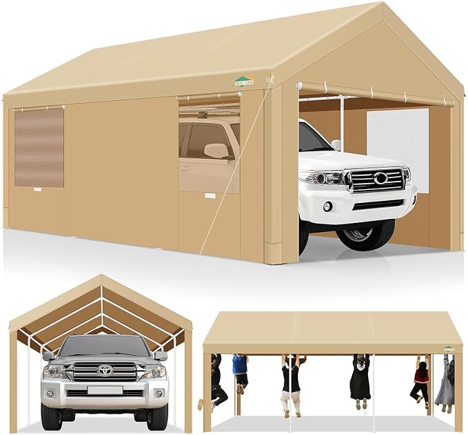 COBIZI Carport 10x20ft Heavy Duty Portable Garage, 2.0 Powder Coated Frame by COBIZI