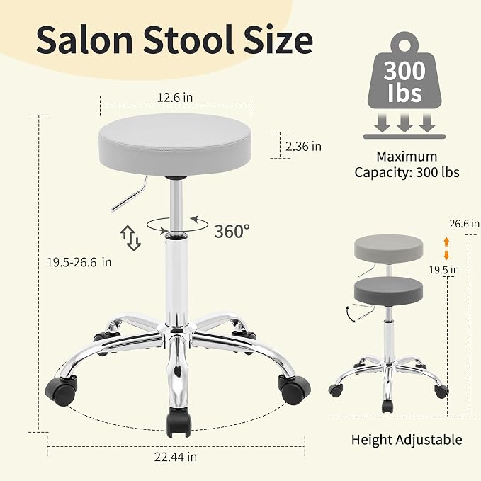 Rolling Stool Adjustable Height 19.5’’-26.6’’, Tattoo Chair - Image 2