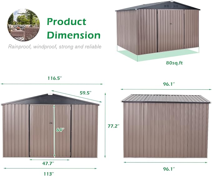 U-MAX 8' x 10' Shed Outdoor Storage Shed Clearance, Extra Large Yard Steel - Image 7