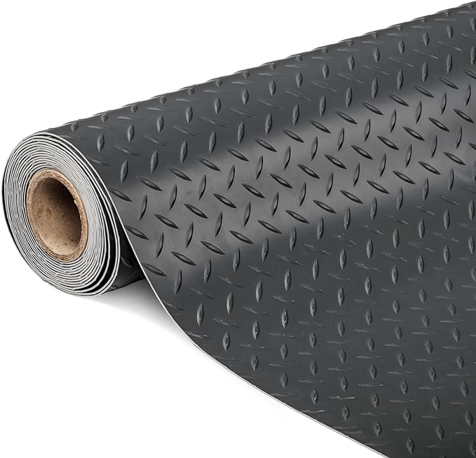TUFFIOM 5 x 10 FT Garage Floor Mat, Thickened Diamond Plate PVC Garage Mats by TUFFIOM