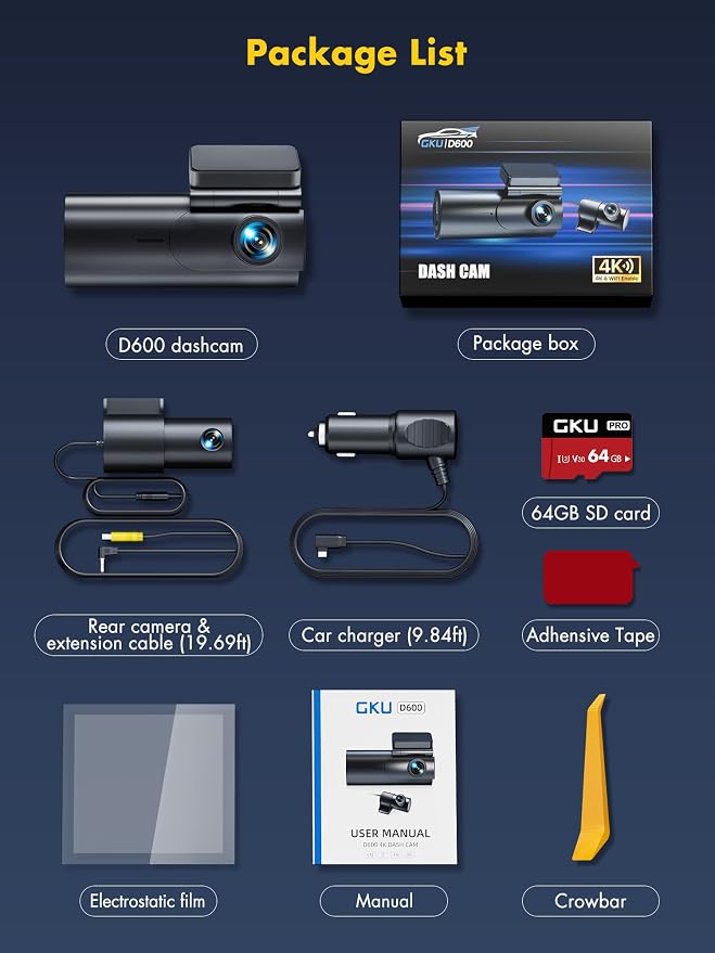 GKU Dash Cam Front and Rear Camera – 4K+1080P Dual Dash Camera - Image 8