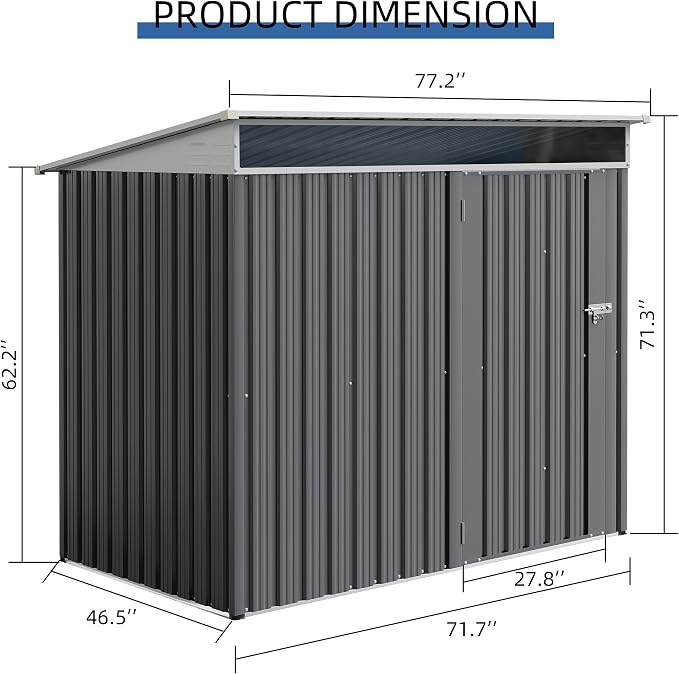JY QAQA 6x4 FT Metal Outdoor Garden Storage Shed, Waterproof Metal Garden Sheds - Image 3