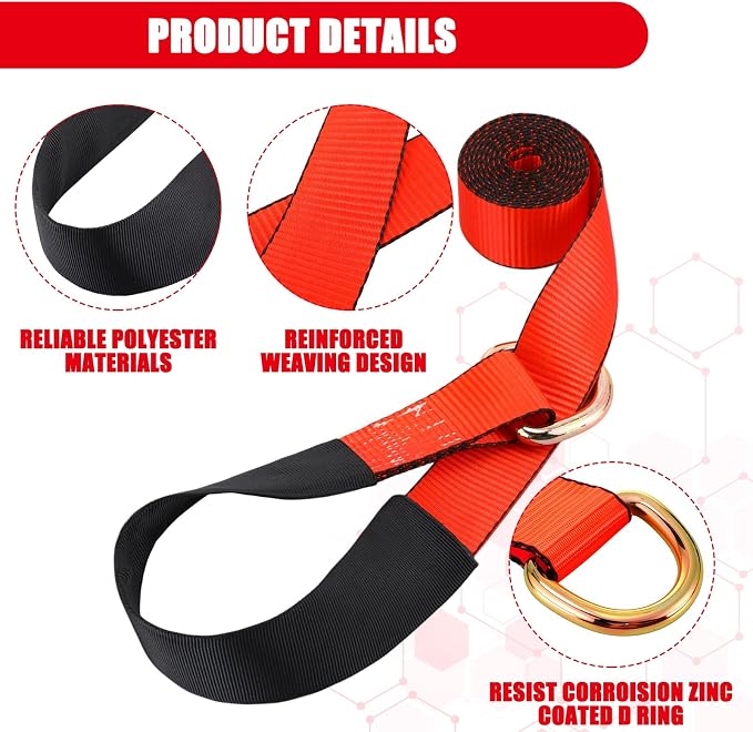 8Pack 2'' X 8ft Tow Truck Straps Lasso Wheel Lift Straps Lasso Tow Strap - Image 4